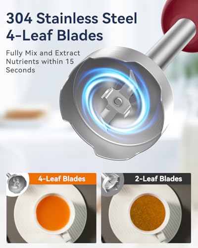 Immersion Blender Handheld 1000W 5 in 1 Corded Stick Hand Blender Kitchen with 12 Speed (Red)