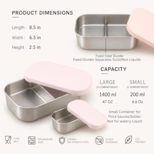 Flexibento Stainless Steel Bento Box Adult Large (Vanilla-47OZ-Setof2)