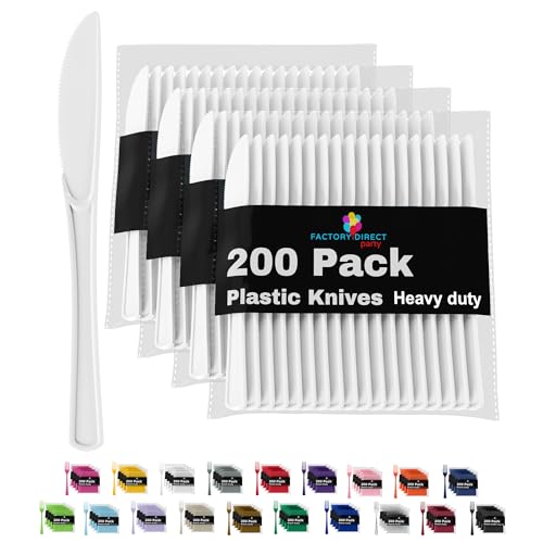 White Plastic Knives 200 Pcs White Knives Disposable Utensils Heavy Duty Plastic Cutlery Set Disposable Cutlery Sets Flatware Sets Silverware Set Party Supplies & Party Tableware (White / Knives)