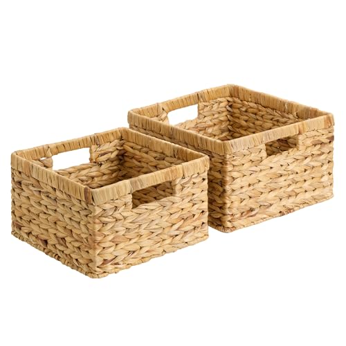 Wicker Baskets for Storage (Natural (Water Hyacinth) / 11½"L x 11½"W x 7"H + 9¾"L x 9¾"W x 6½"H)