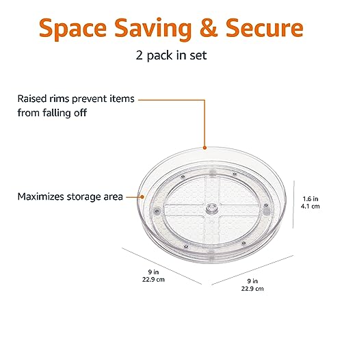 Clear Rotating Lazy Susan Turntable Organizer for Condiments (9" Diameter, 2-Pack)