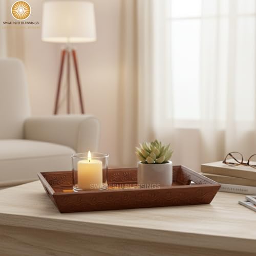 Hand Painted Wooden Serving Tray Set of 3 (Brown / Set of 3)