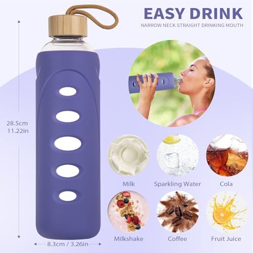32 oz Narrow Mouth Glass Water Bottle with Windowed Silicone Sleeve (Purple)
