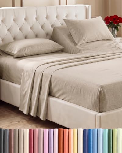 Flex Top Split Head King 4 Piece Sheet Set (38 - Heathered Beige / Split Head/Flex Top)
