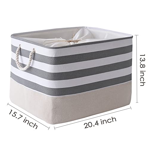 Jumbo Storage Bins Baskets (Grey&White Stripes / 3PCS/Extra Jumbo - 20.5Lx15.7Wx13.8H)