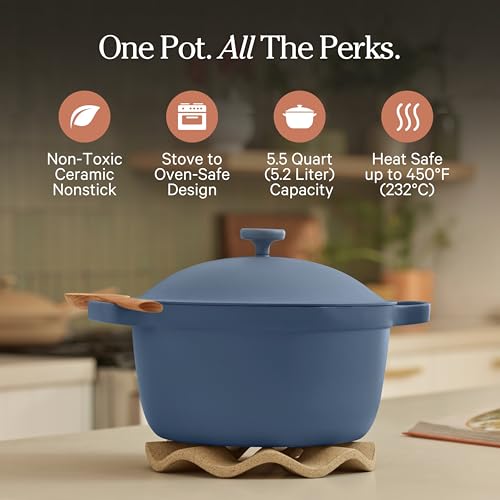 Perfect Pot 5.5 Qt Nonstick Ceramic Pot & Dutch Oven with Lid (5.5 Quarts / Blue Salt)