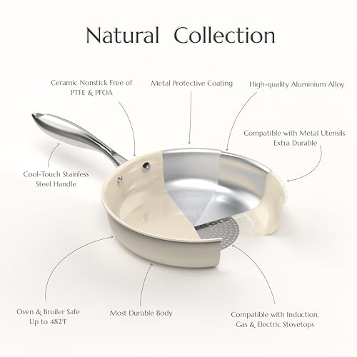 Nonstick Ceramic Frying Pan Skillet (Cream / 11-inch)