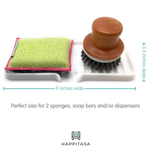 Silicone Soap Dish Tray and Sponge Holder with Drain Chute (Gray / (MD) 9"x3.5")