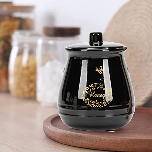 Ceramic Honey Jar With Wooden Honey Dipper (Honey Jar-Black)