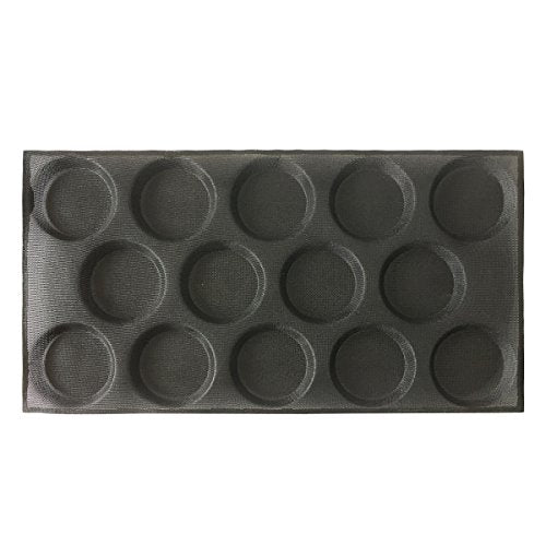 Silicone Hamburger Bread Forms Perforated Silicone Bakery Molds Tartlets Pita Moulds Sheets Food Grade for Industrial Large Size (14 Caves 5" Round Shape For Hamburger)