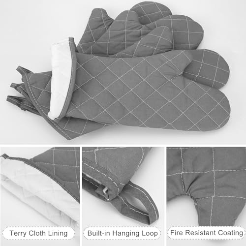 2 Pairs 17 Inch Extra Long Oven Mitts Heat Resistant (Gray)