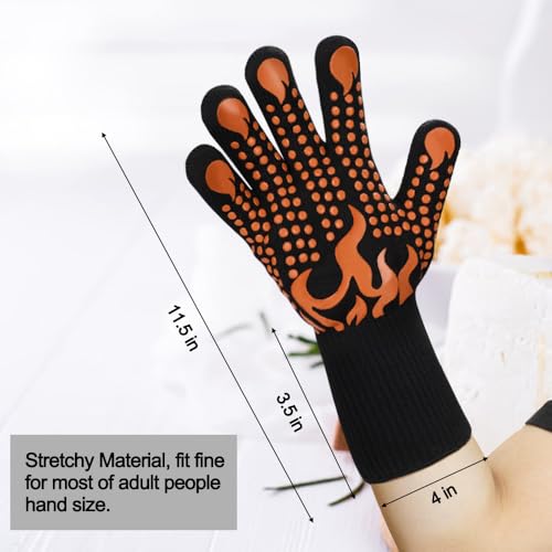 BBQ Gloves 1472°F Heat Resistant Grilling Gloves Silicone Non (short / Orange)
