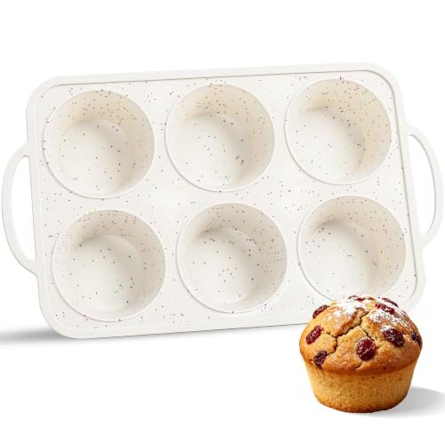 6 Cup Jumbo Muffin Pan for Baking with Metal Frame Nonstick (Cream / 6-Cup Jumbo)