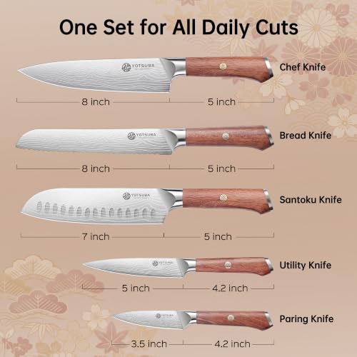 5 PCS Japanese Kitchen Knife Set with Ergonomic Rosewood Handle (5pcs knife set)