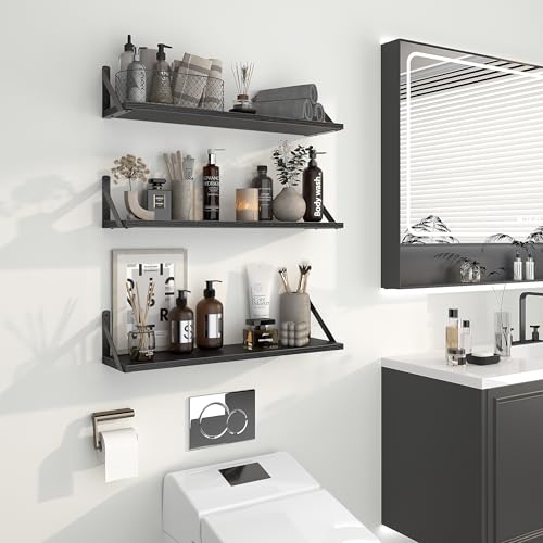 Floating Shelves for Wall (Black / 27.56"W x 5.9"D x 5.4"H,Set of 3)