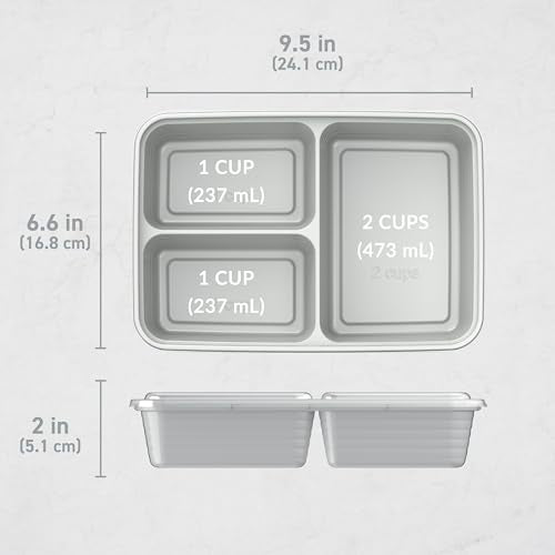 Prep 3 Compartment Meal Prep Containers with Lids (Silver)
