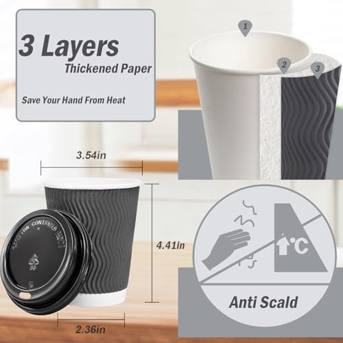 500 Pack 12 oz Insulated Disposable Coffee Cups With Lids (Gray / 12OZ-500Pack)
