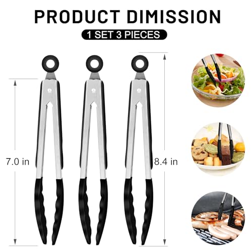 Small Silicone Kitchen Tongs 7 (Black)