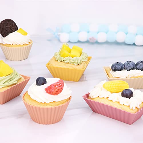24Pack Silicone Muffin Baking Cups Cupcake Liners Lunch Box Bento Dividers (Orange Series / Regular Size)