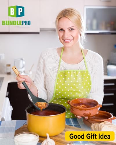 Silicone Soup Ladle and Pasta Spoon Set with Wooden Handle (2 Count)
