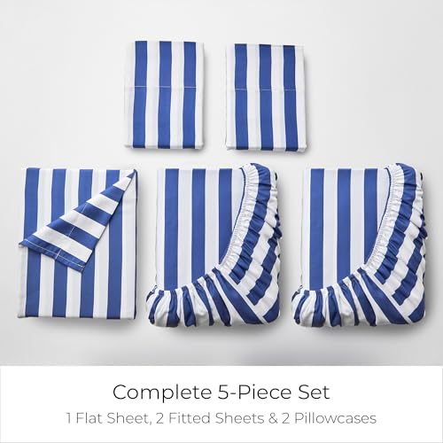 Iconic 5 Piece Sheet Set (3493 Oxford Stripe Blue Nova / Split King)