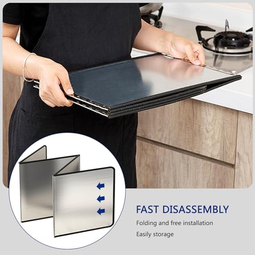 2 Pieces 2 Sided Grease Splatter Guard Foldable Splatter Guard for Stove Stainless Steel Oil Splatter Screens Backsplash for Wall Gas Range Frying Pan Camping