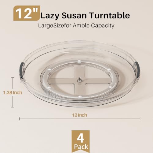 4 Pack 12'' Lazy Susan Organizer Turntable for Cabinet (Clear / 4 Pack 12in)