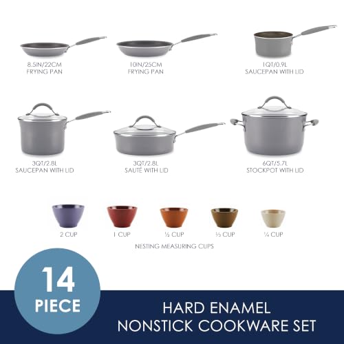 Cucina Nonstick Cookware Pots and Pans Set (Sea Salt Gray / 14 Piece Porcelain)