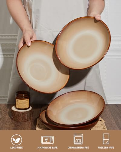 Stoneware Dinnerware Sets for 4 (Brown Yellow / Set (16pcs))