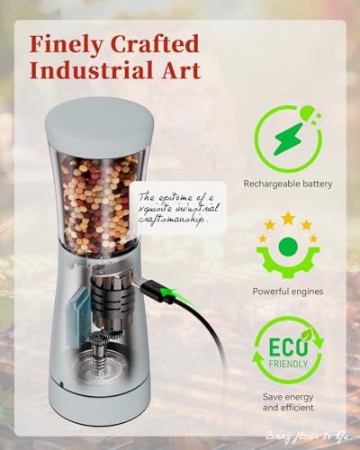 Electric Salt and Pepper Grinder Set with Storage Base (Light Blue)