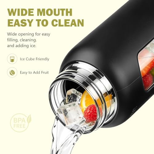 32 oz Glass Water Bottle with Straw and 2 Lids (Black / 32 Ounces)