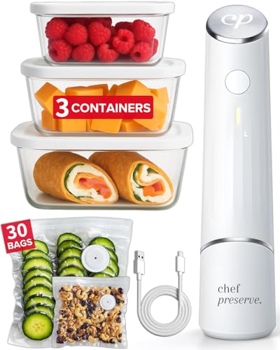 Compact Vacuum Sealer for Food (Vacuum Sealer + 3 Containers + 30 Bags)