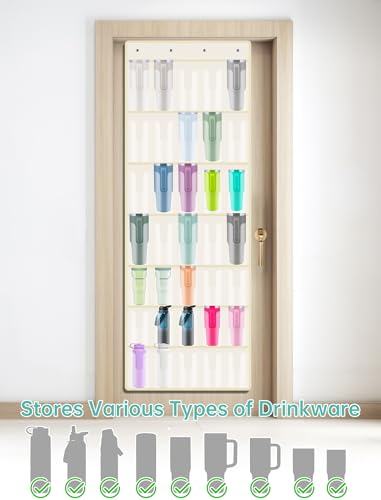 35 Pocket Door Hanging Cup Organizer Fit for Stanley Tumbler 30 40oz (75.2'' x 24.4" / Beige (Upgraded))