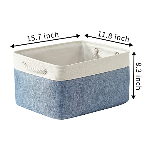 Storage Bins for Organization (White&Blue / Large-3 Pack)