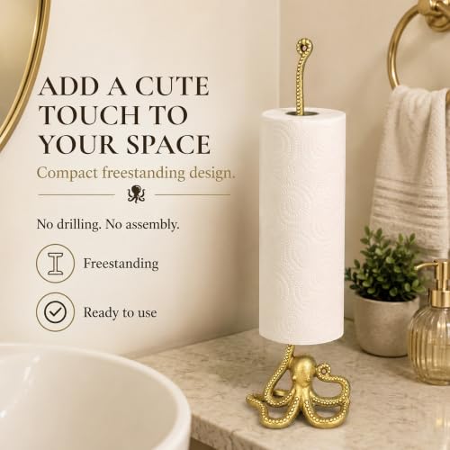 Gold Octopus Paper Towel Holder & Metal Toilet Paper Stand (Gold Octopus)