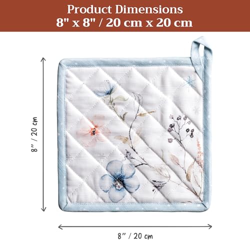 Pot Holders 100% Cotton Potholders (074 - Ice Florals / 8" x 8" (Pot Holder Pack of 2))