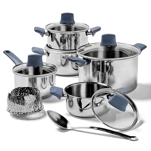 Essentials Stainless Steel Cookware Set 12 Piece (12-Piece Set)