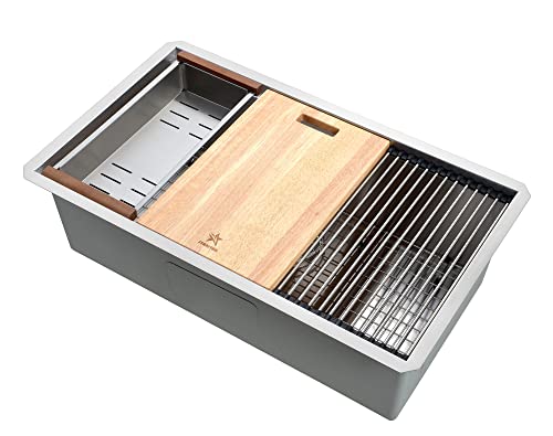 Stainless Steel Colander For Workstation Kitchen Sink (16.8 W - 8 L / Wood Cover)