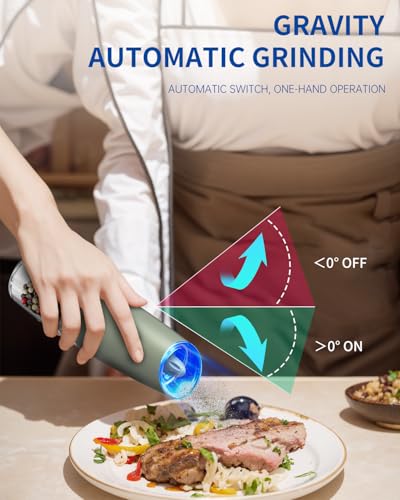 Gravity Electric Salt and Pepper Grinder Set Automatic Salt and Pepper Grinder Set with LED Light (Battery / Green)