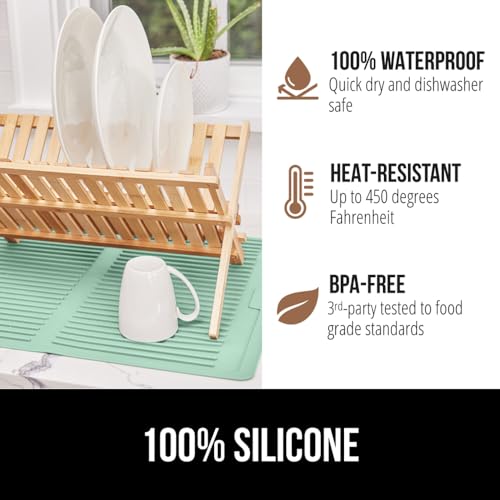 Patented BPA Free Silicone Dish Drying Mat (18" x 16" / Silicone / Mint)
