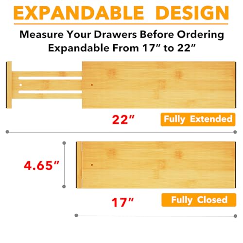 Bamboo Dresser Drawer Dividers 6 Pack (4.65''H, 17''-22''L / NATURAL)