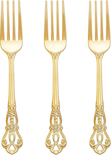 75PCS Gold Forks Disposable 8.1inch Vintage Baroque Forks for Party (75-Gold / Forks)