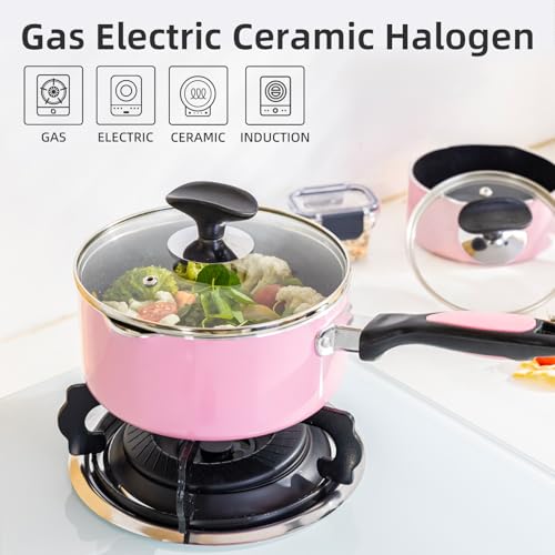 Nonstick Saucepan Set with Lid (Pink)