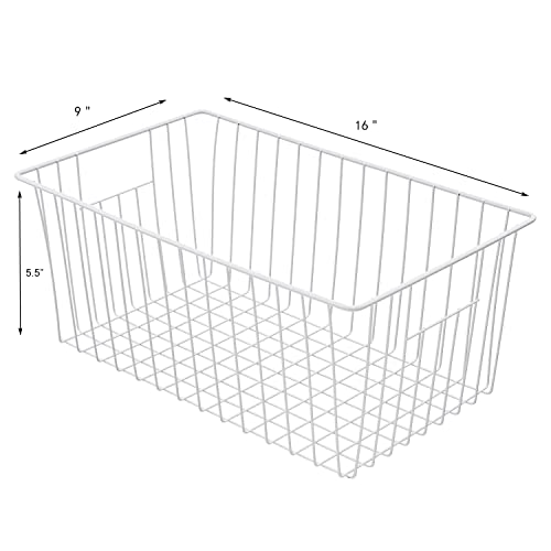 16inch Farmhouse Freezer Wire Baskets Organizer Storage Bins Large Organizer Baskets with Handles for Storage (16in x 9in x 5.5 (6Pack) / White, 6Pack)