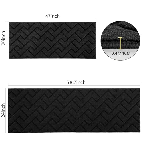 Kitchen Runner Rug (Black / 24"x79"+20"x48")