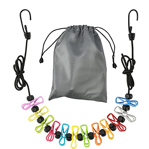 Retractable Portable Travel Clothesline Camping Clothing Line with 12 Clips (12 Foot)