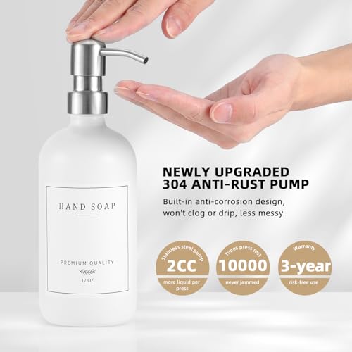 Glass Soap Dispenser (White Bottle/Brushed Silver Pump + Tray + Funnel)