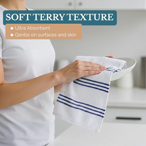 Kitchen Towel Set 8 Pc 4 Dish Cloths (Terry - Indigo / Kitchen Towel Set - 8 Pack)