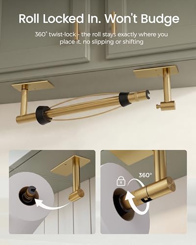 Gold Paper Towel Holder Under Cabinet with Damping Self Adhesive (Gold / One Hand Tear Holder)