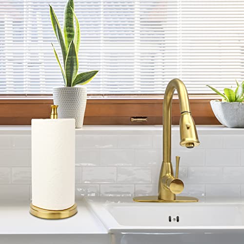 Paper Towel Holder Stand for Kitchen Countertop & Dining Room Table (Brushed Gold / Modern)